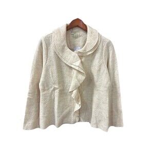 NEW Appleseed Womens Size Large Petite 100% Boiled Wool Cream Pink Ruffle Blazer